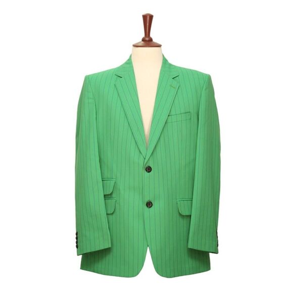 Mens Blazer Green Pink Striped Dress Formal Suit Jacket Wedding Sport Coat 44R